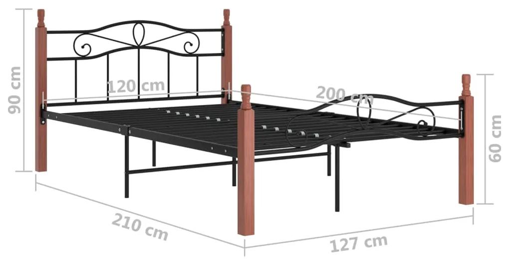 Cadru de pat, negru, 120x200 cm, metal si lemn masiv de stejar Maro inchis, 120 x 200 cm