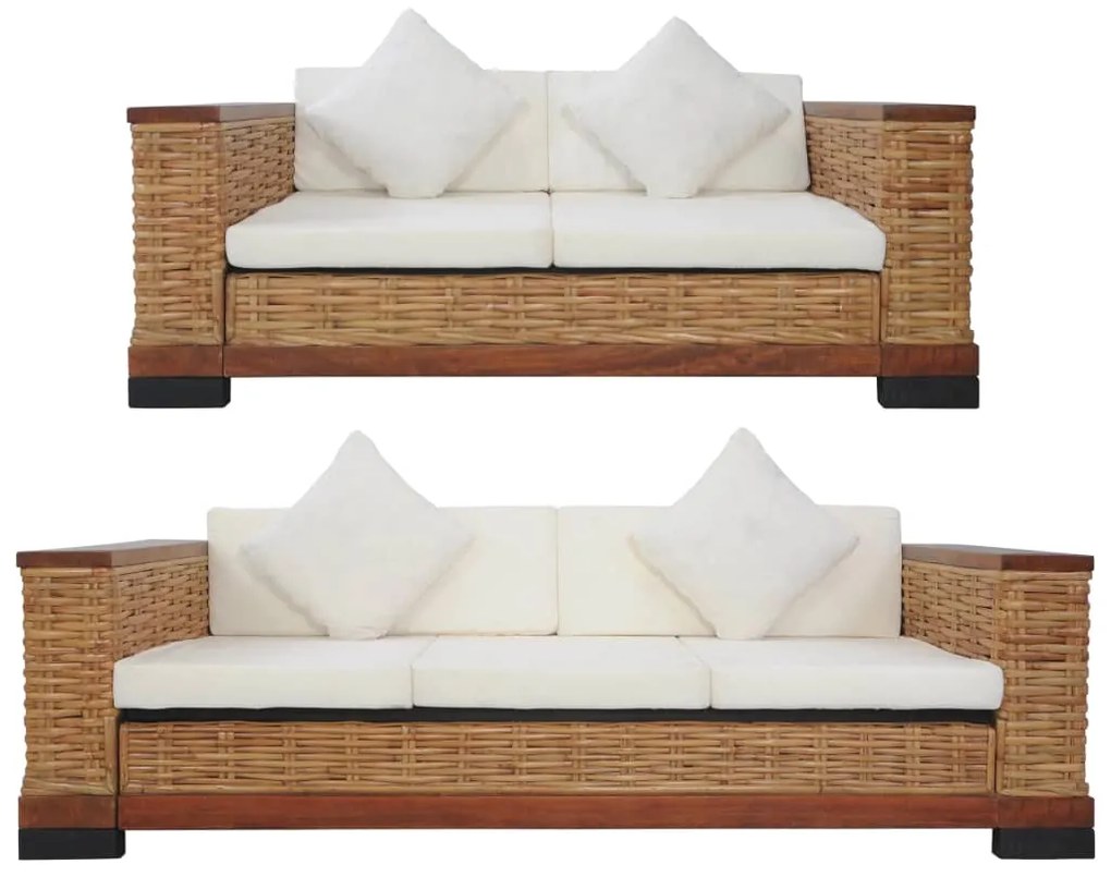 vidaXL Set canapele cu perne, 2 piese, maro, ratan natural