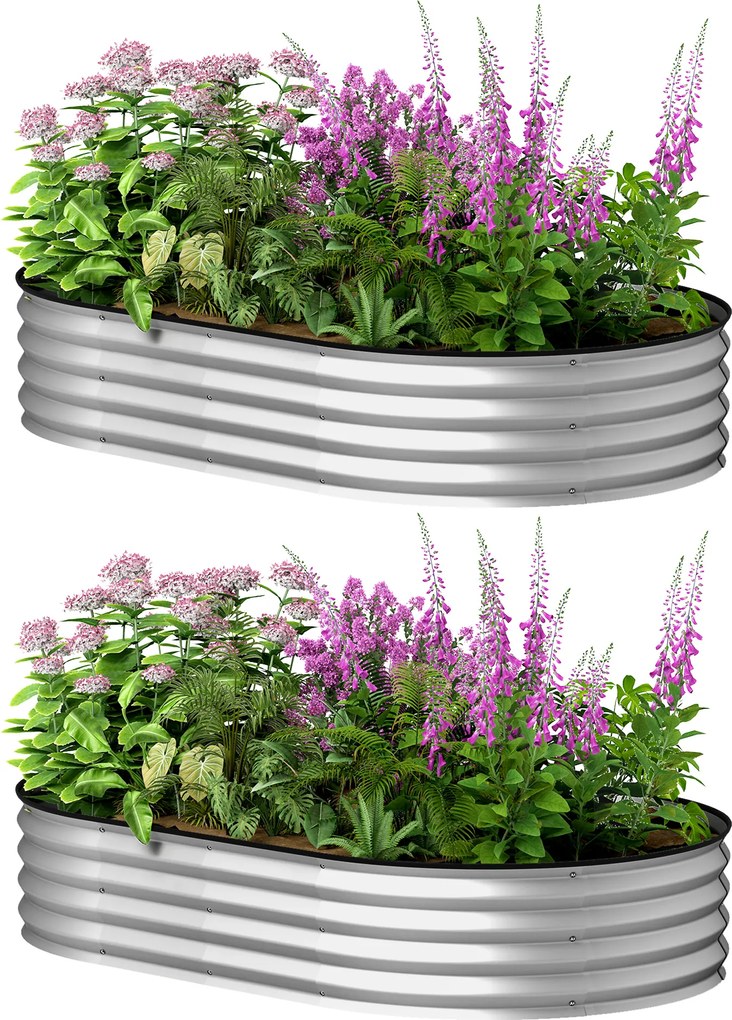 Outsunny Set de 2 jardiniere înălțate din oțel galvanizat kit paturi de grădină margine cauciuc 152 x 91 x 30 cm argintiu | Aosom Romania