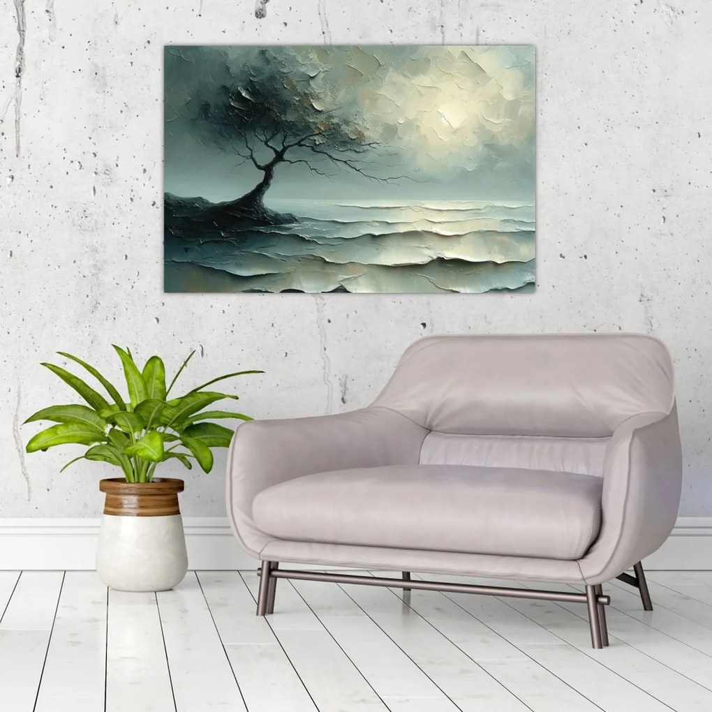 Tablou - pictură în ulei de un copac cu oceanul (90x60 cm)