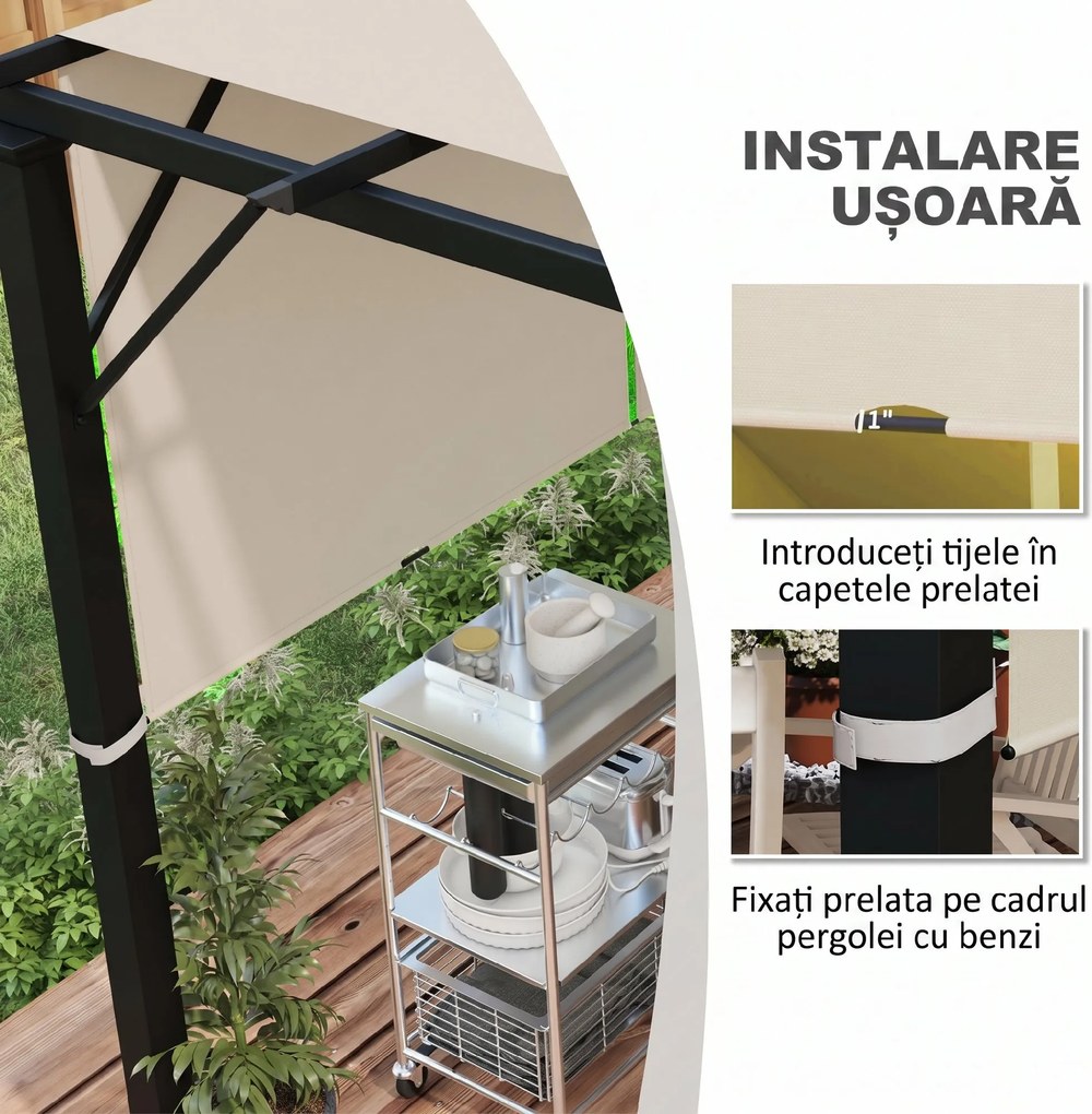 Outsunny Copertină Pergolă Rezervă UV 3x3(m) 4.9x1.2m Ușor de Instalat Kaki | Aosom Romania