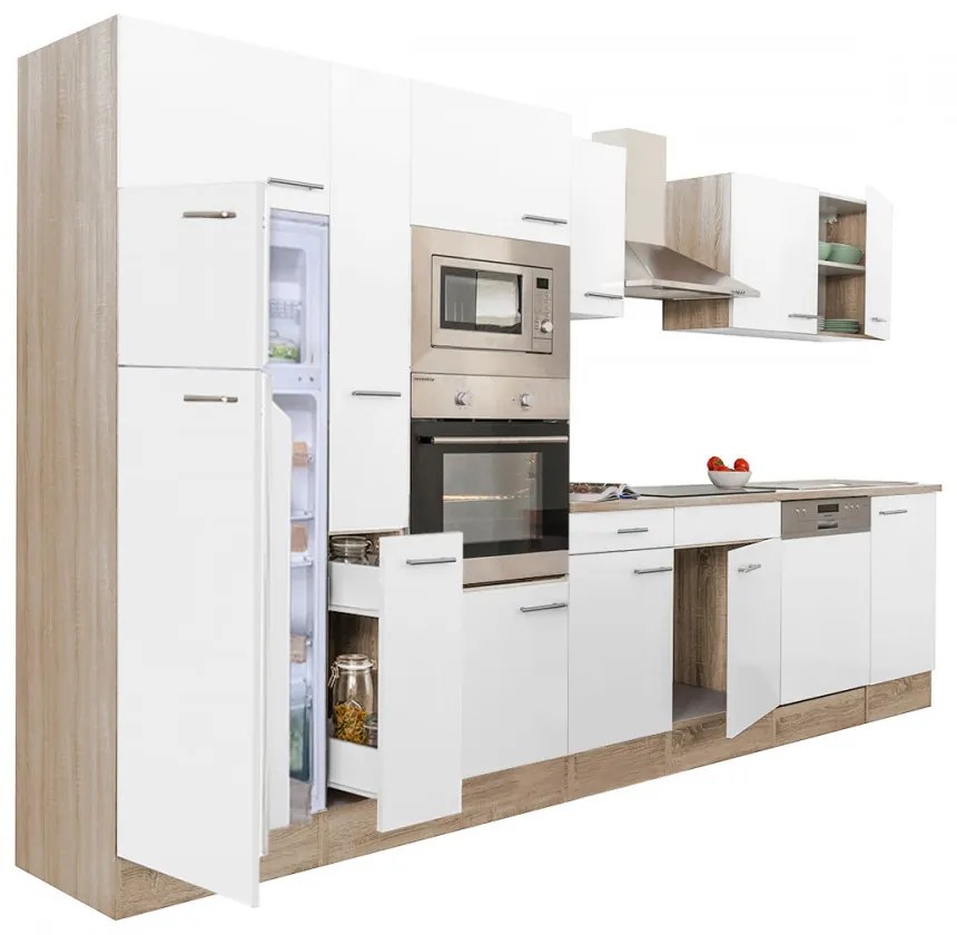 Mobilă de bucătărie Yorki 370, corp din stejar Sonoma, cu față alb satinat