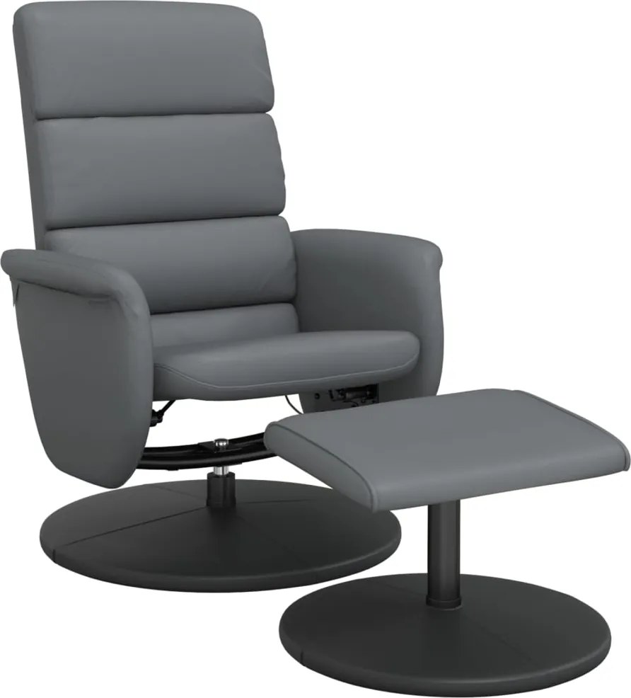 vidaXL Fotoliu rabatabil cu taburet, gri, piele ecologică