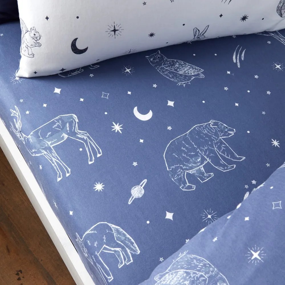 Cearceaf pentru copii din flanelă cu elastic 90x190 cm Starlight Animals – Bianca