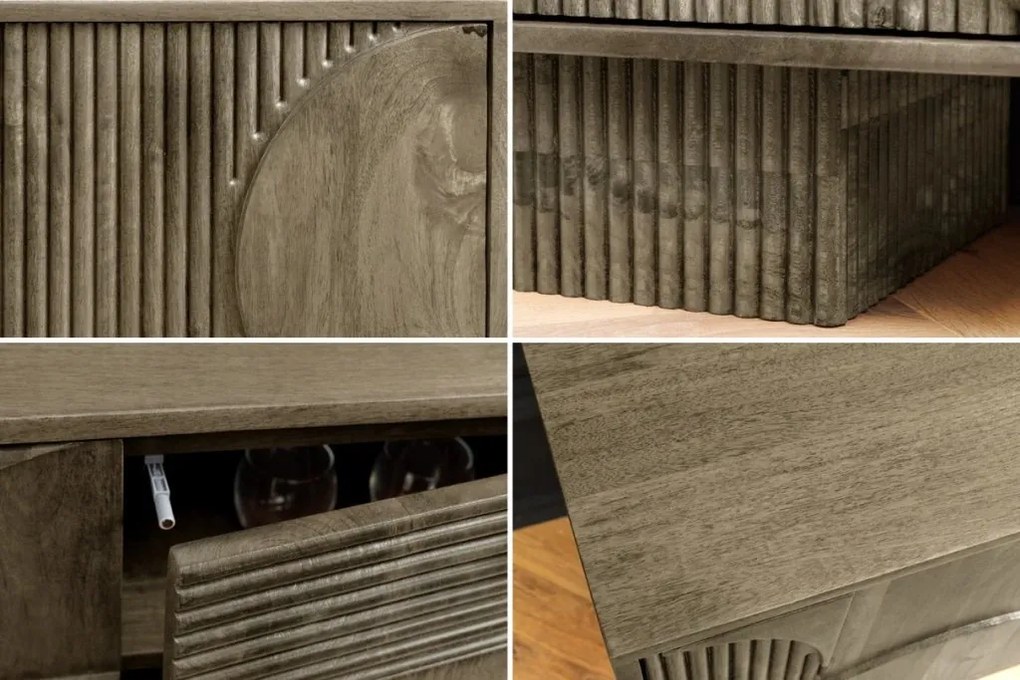 Comoda TV cu model optic 3D, Lemn mahon gri, ART DECO 200cm