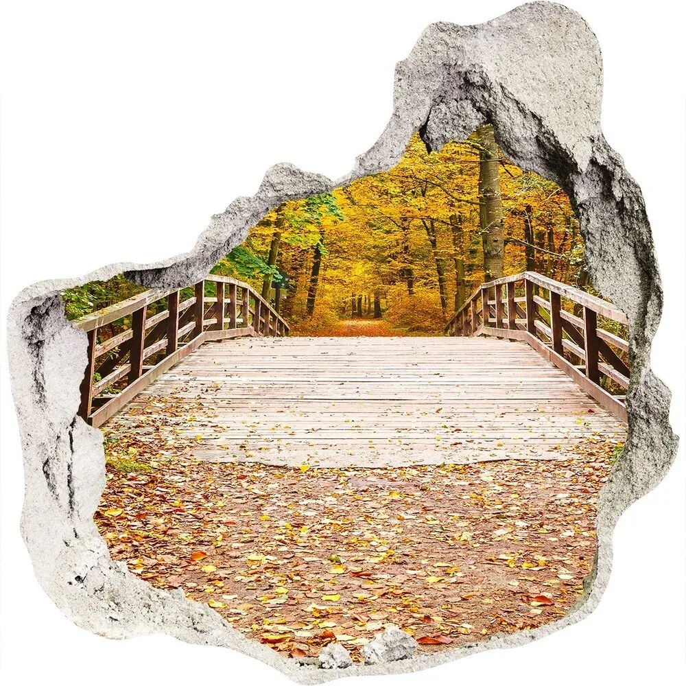 Fototapet 3D gaură în perete Podul în pădure toamnă