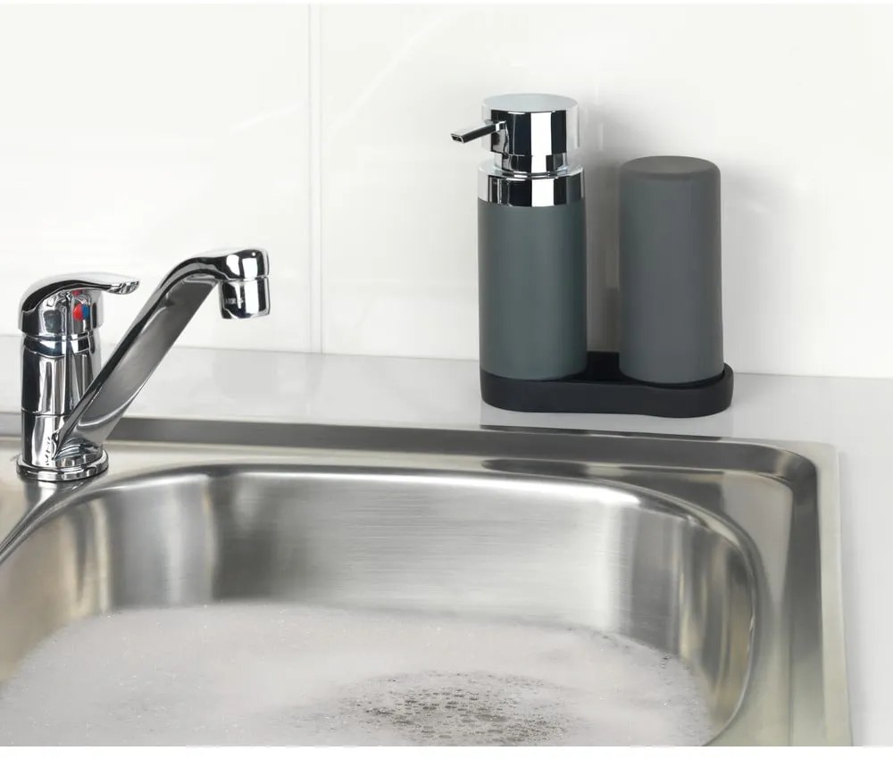 Set 2 dozatoare pentru detergent de vase și săpun lichid Wenko Squeeze, 250 ml, gri