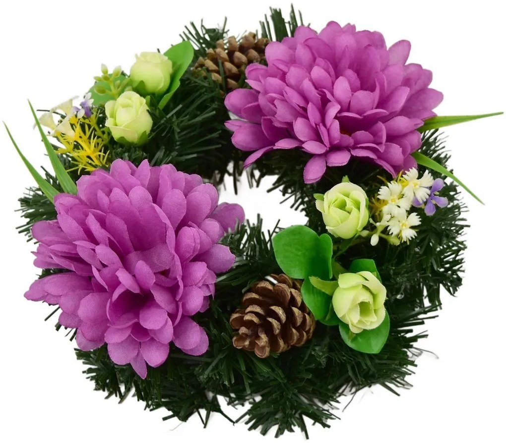 Coroană funerară Crizanteme violete, 20 cm