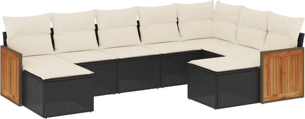 vidaXL Set mobilier de grădină cu perne, 9 piese, negru, poliratan