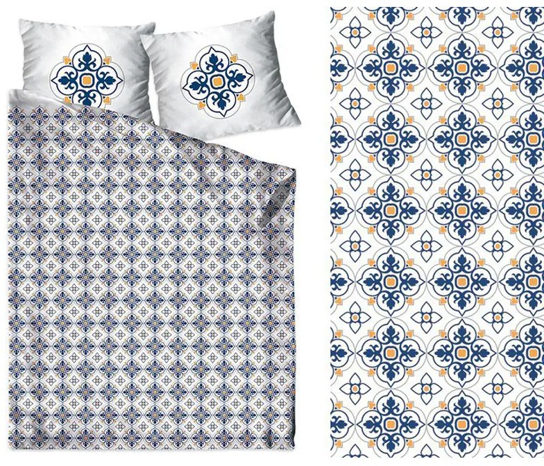 Lenjerie de pat din bumbac alb și satin, cu ornament 3 părți: 1ks 200x220 + 2ks 70 cmx80