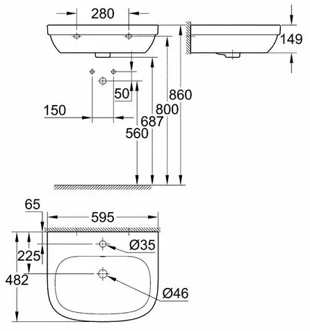 Lavoar suspendat Grohe Euro Ceramic 60 cm