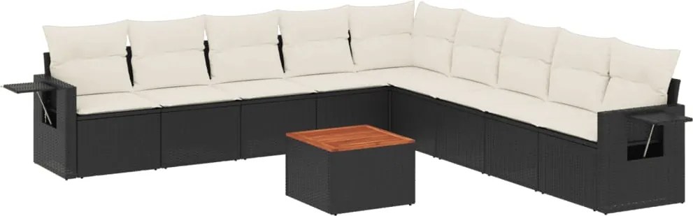 vidaXL Set canapele de grădină cu perne, 10 piese, negru, poliratan