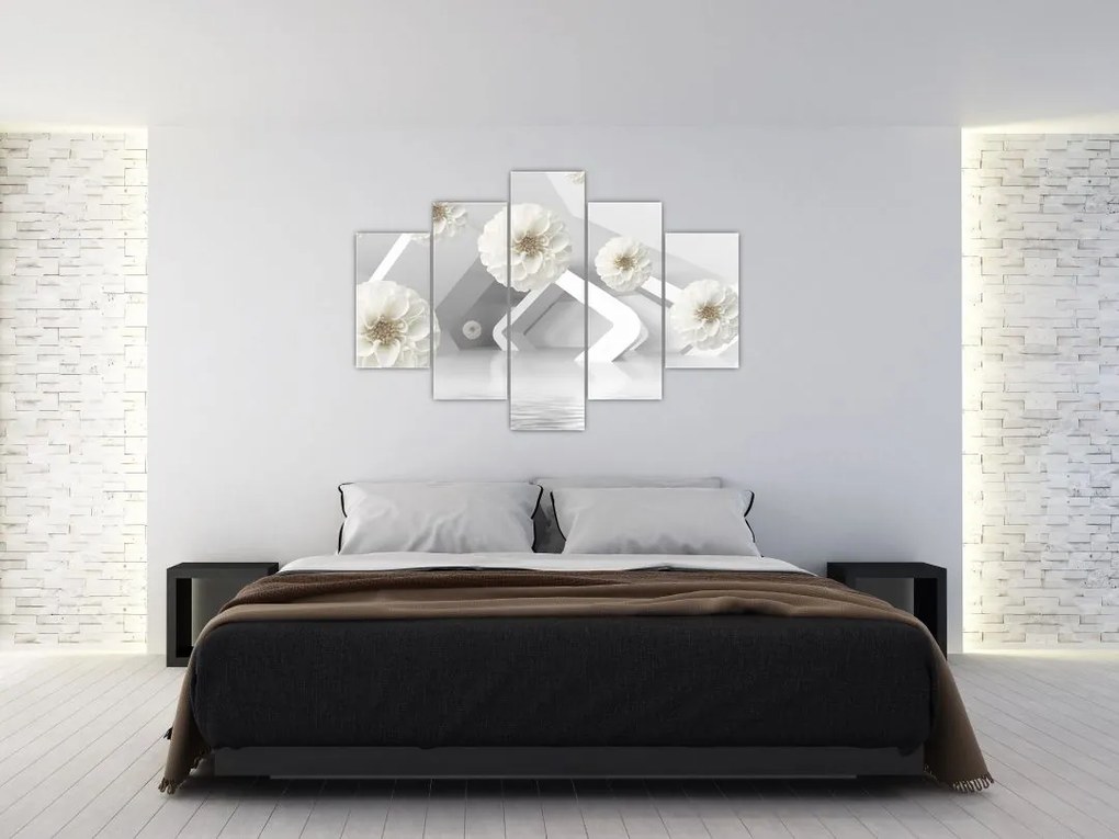 Tablou abstract cu flori albe (150x105 cm)