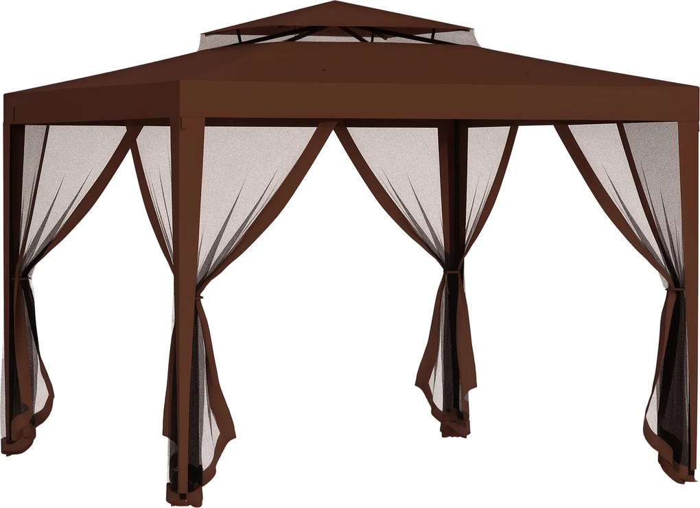 Outsunny Tonnelle barnum de grădină 3L x 3l m cu 4 plase de țânțari detașabile - dublu acoperiș - maro | Aosom Romania
