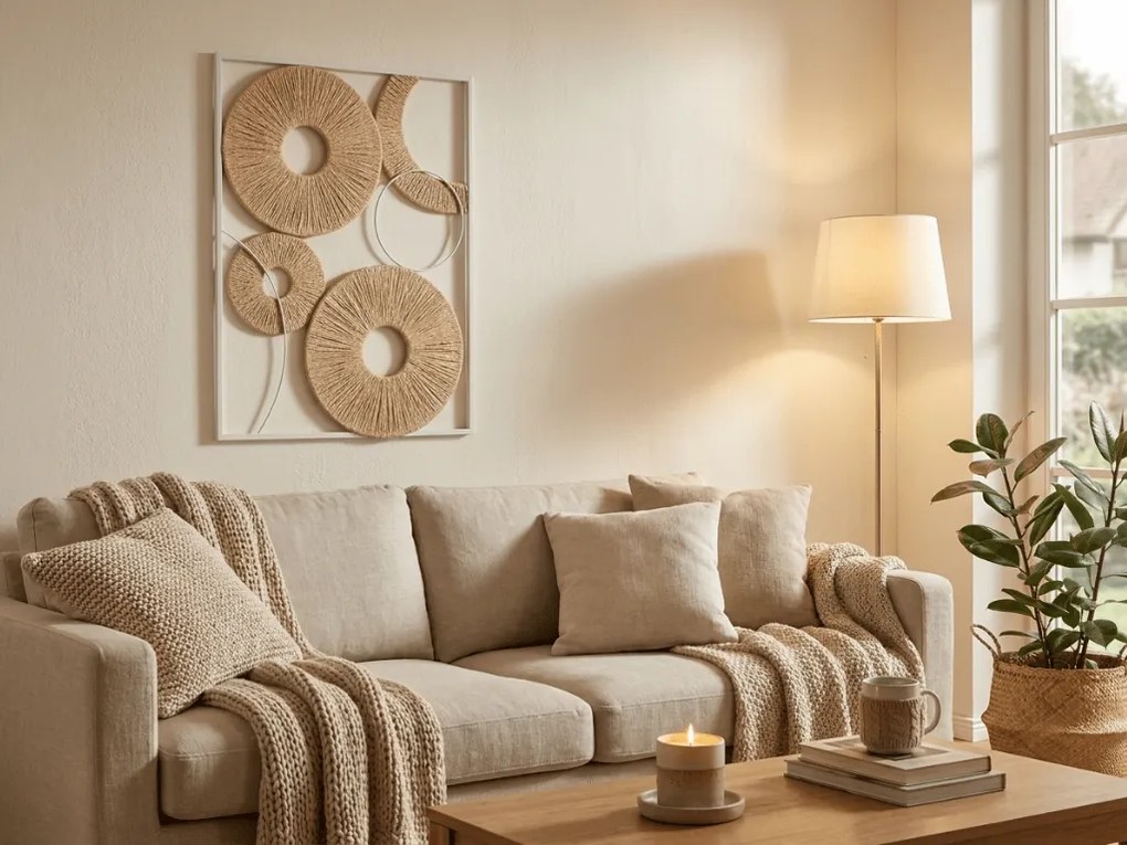 Decoratiune de perete CIRCLES metalica 48x68 cm, alb / bej