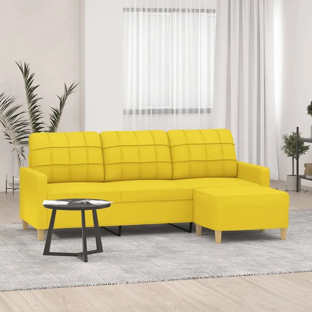 vidaXL Canapea cu 3 locuri și taburet, galben deschis, 180 cm, textil