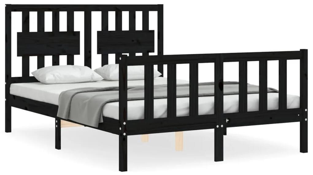 3192400 vidaXL Cadru de pat cu tăblie dublu mic, negru, lemn masiv