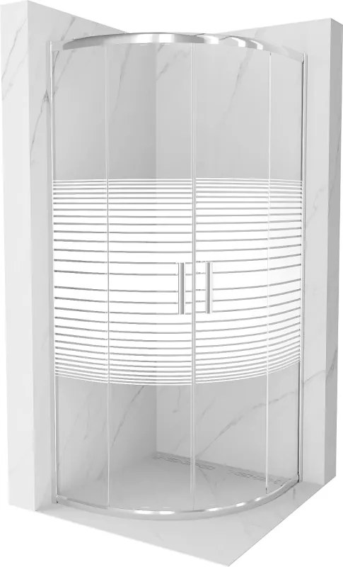 Mexen Rio cabina de duș semicirculară 80 x 80 cm, dungi albe, crom - 863-080-080-01-20