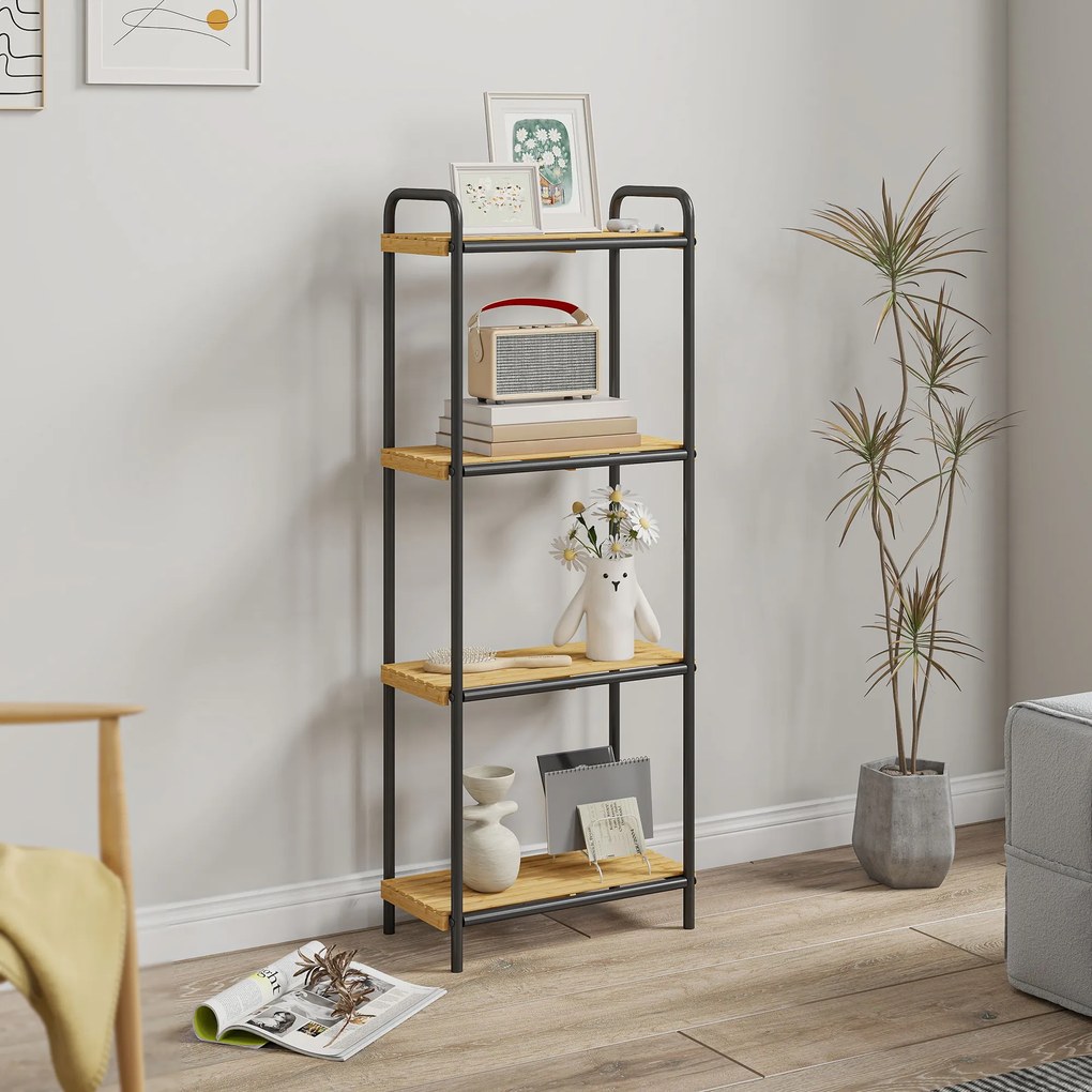 HOMCOM Etajeră baie etajeră de depozitare 4 niveluri îngustă autoportantă bambus 1,5 x 21,5 x 106 cm aspect lemn natural | Aosom Romania