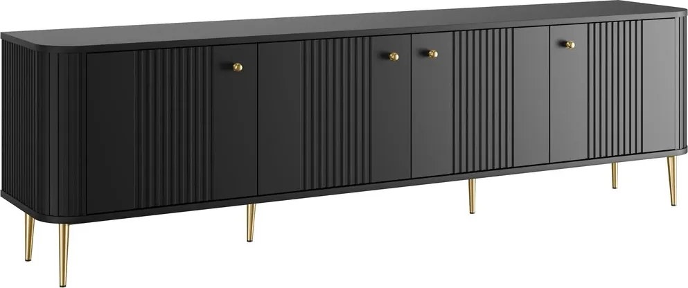 Comodă TV Vesper 4D 187 cm - negru / picioare aurii
