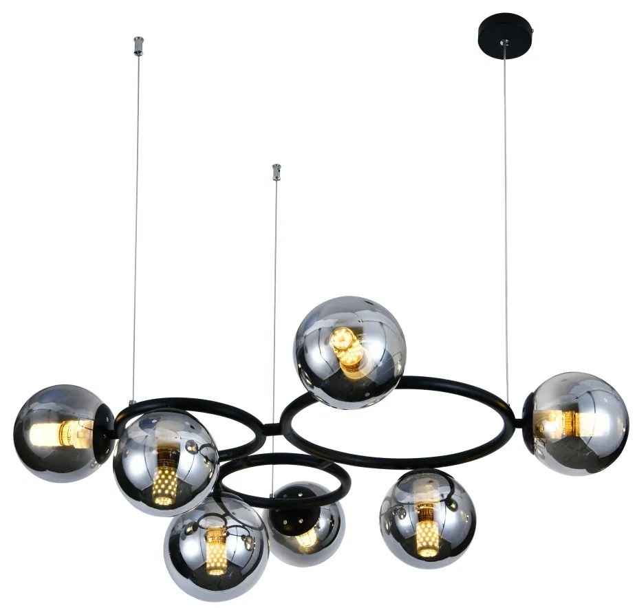 💡 Pendul N6805/7 – Design Modern cu 7 Abajururi în Negru & Crom