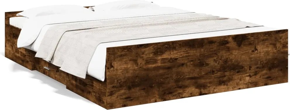 vidaXL Cadru pat cu sertare stejar fumuriu 140x200 cm lemn prelucrat