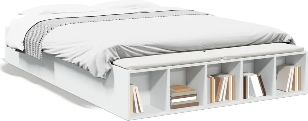 vidaXL Cadru de pat, alb, 150x200 cm, lemn prelucrat
