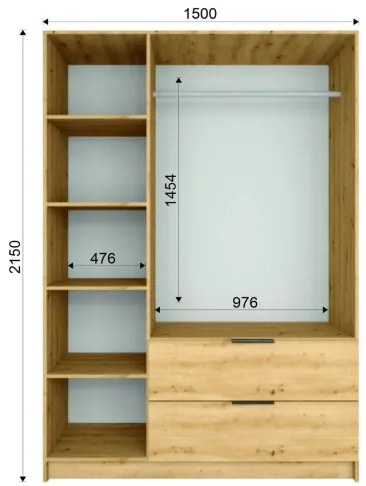 Dulap cu oglindă VISTA 150x215 cm, stejar artisan/grafit