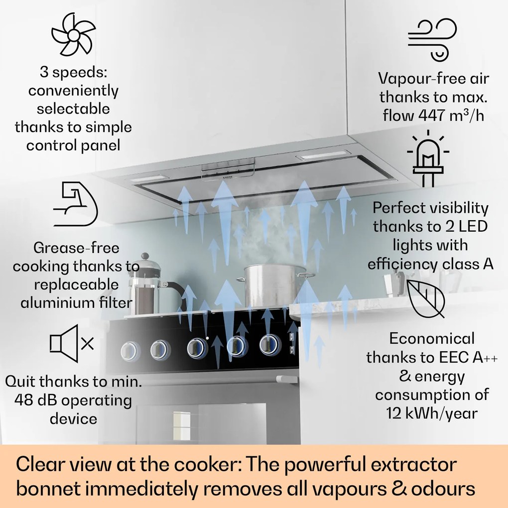 Klarstein Hota de bucătărie încorporată Camila 70 cm 397 m³/h LED touch din oțel inoxidabil