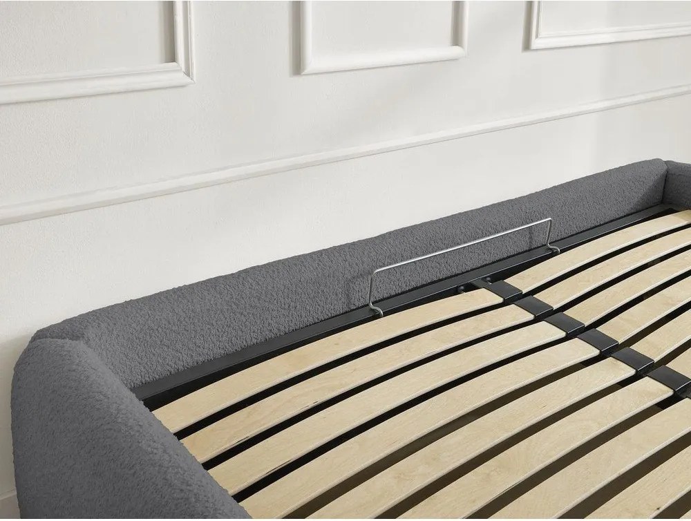 Pat matrimonial gri închis tapițat cu spațiu de depozitare/fără tăblie cu somieră 180x200 cm Inera – Bobochic Paris