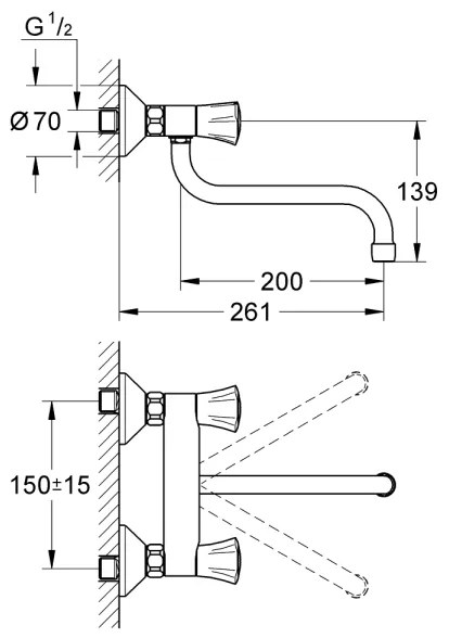 GROHE 31187001 - Baterie pentru chiuvetă COSTA L, montare pe perete, 200 mm, crom lucios