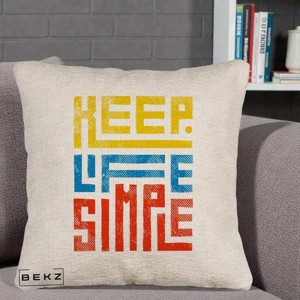 Perna decorativa Keep Life Simple Colorat, 40x40 cm cu Umplutura, Bej Canapea, BEKZ