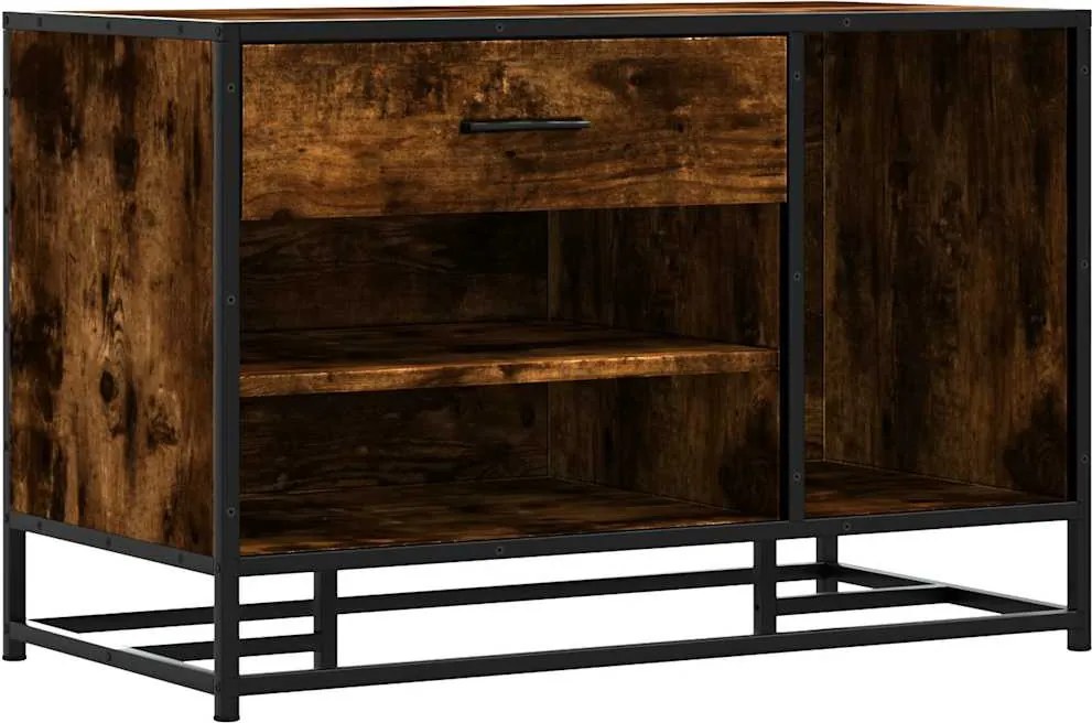 vidaXL Bancă de pantofi din stejar afumat lemn de prelucrare și metal