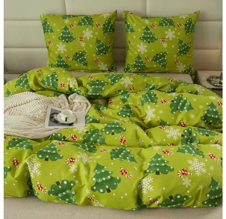 Lenjerie de pat din microfibra flanel CHRISTMAS TREE verde Dimensiune lenjerie de pat: 70 x 90 cm | 140 x 220 cm