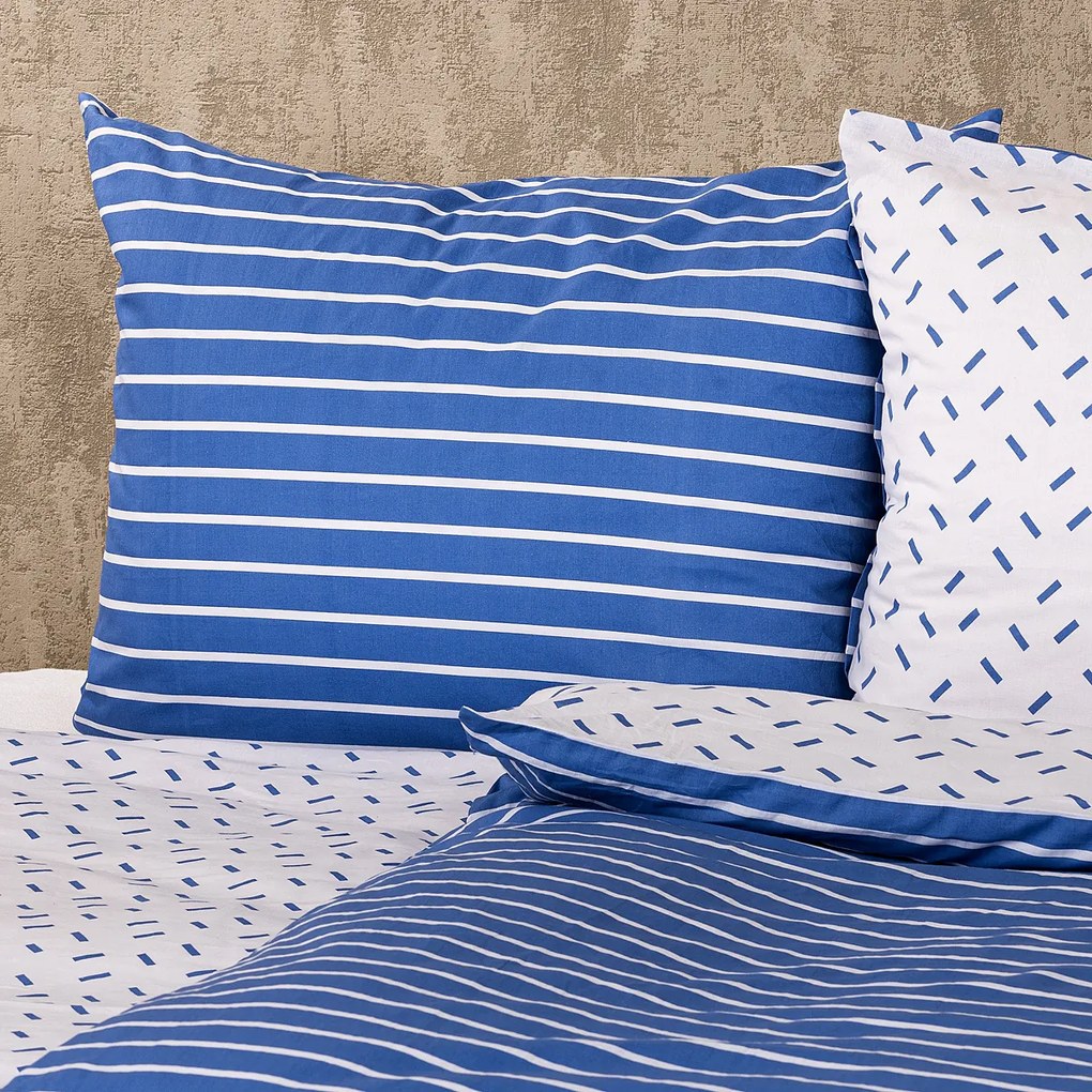 Lenjerie de pat din bumbac 4Home Dungi, albastru, 140 x 220 cm, 70 x 90 cm