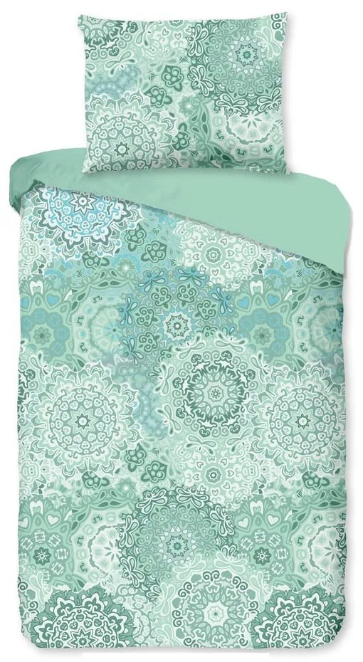 Lenjerie de pat din bumbac pentru pat single Bonami Selection Mandala, 140 x 200 cm, verde