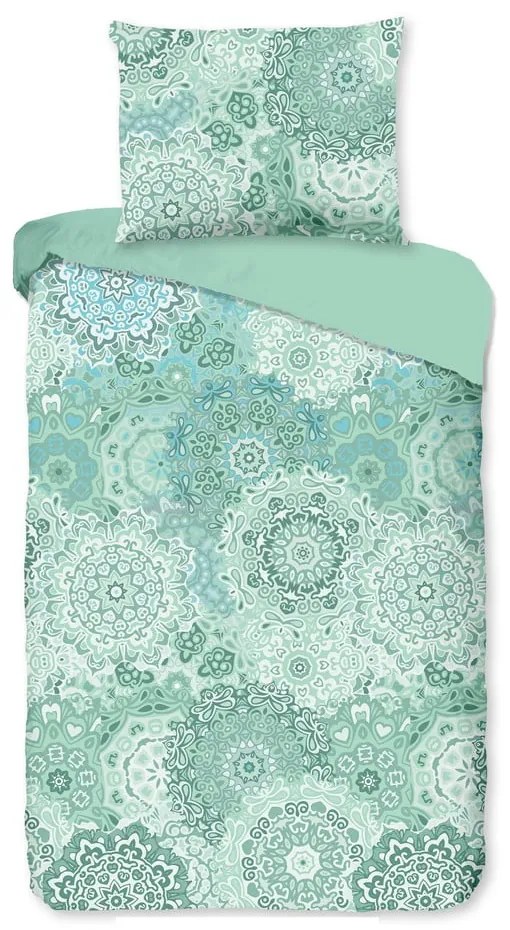 Lenjerie de pat din bumbac pentru pat dublu Bonami Selection Mandala, 160 x 220 cm, verde