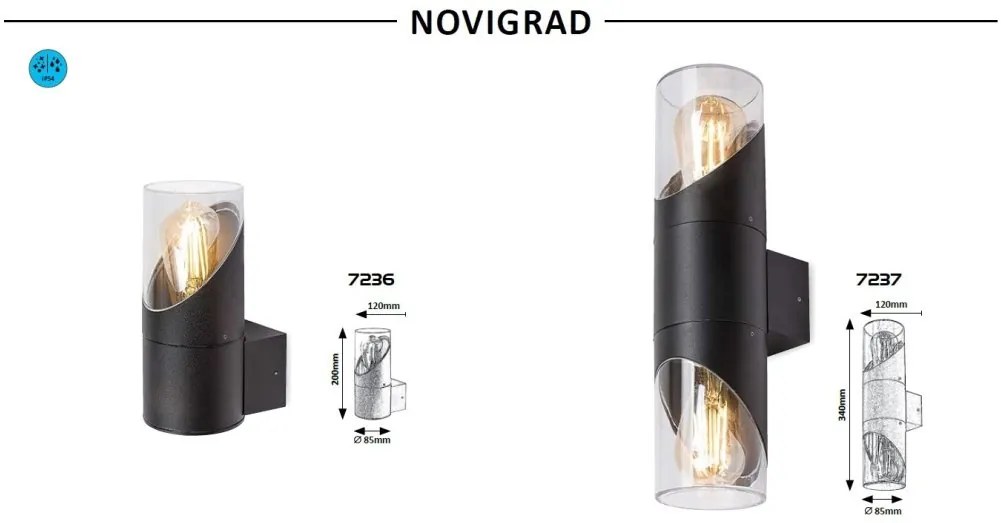 Aplica cu 2 surse de iluminat pentru iluminat exterior design modern IP54 Novigrad negru
