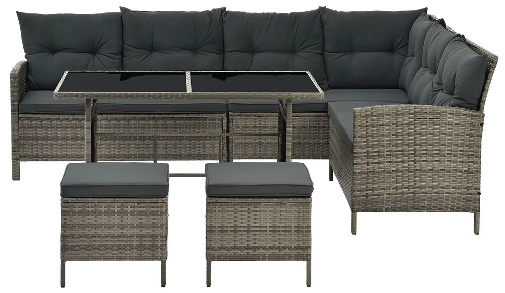 Set Lounge Polyrattan, accente gri Manacor cu perne gri