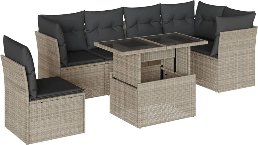 vidaXL Set canapele de grădină cu perne, 7piese gri deschis poliratan