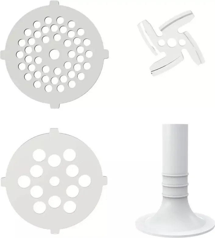 Masina de tocat carne Kinghoff KH 1874, Lame din otel inoxidabil, Macinare fina / grosiera, Accesorii, Alb/Gri