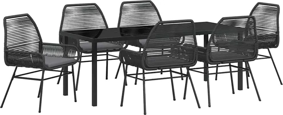 vidaXL Set de masă pentru grădină cu pernă 7 pcs Negru poliratan