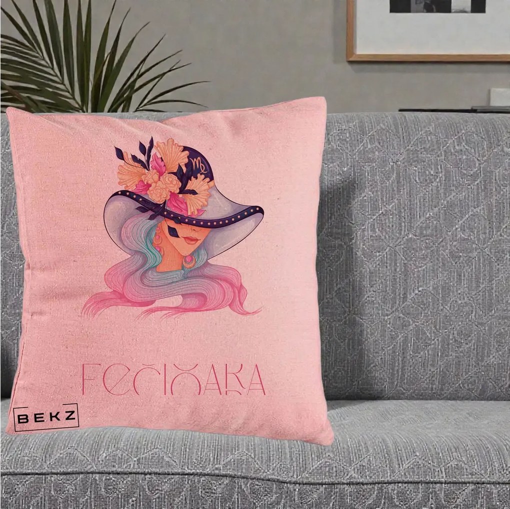 Perna Personalizata Zodie Fecioara, 40x40 cm, Roz, Husa Detasabila, Perna Inclusa, BEKZ®