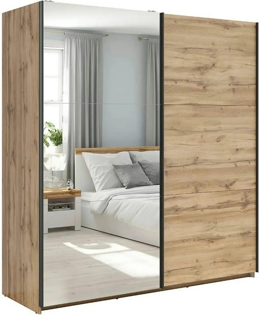 Dulap TETRIX, stejar wotan, PAL, cu 2 usi si oglinda, 183x60x196 cm