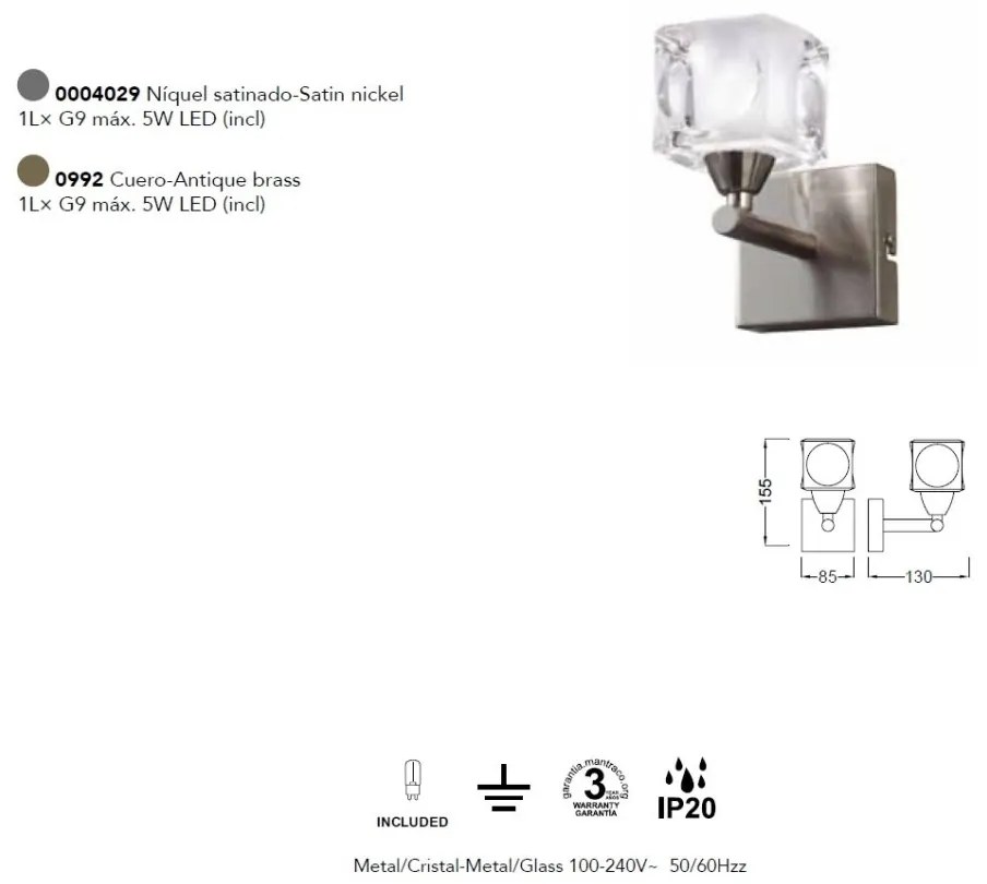 Aplica de perete design modern CUADRAX 1L nickel