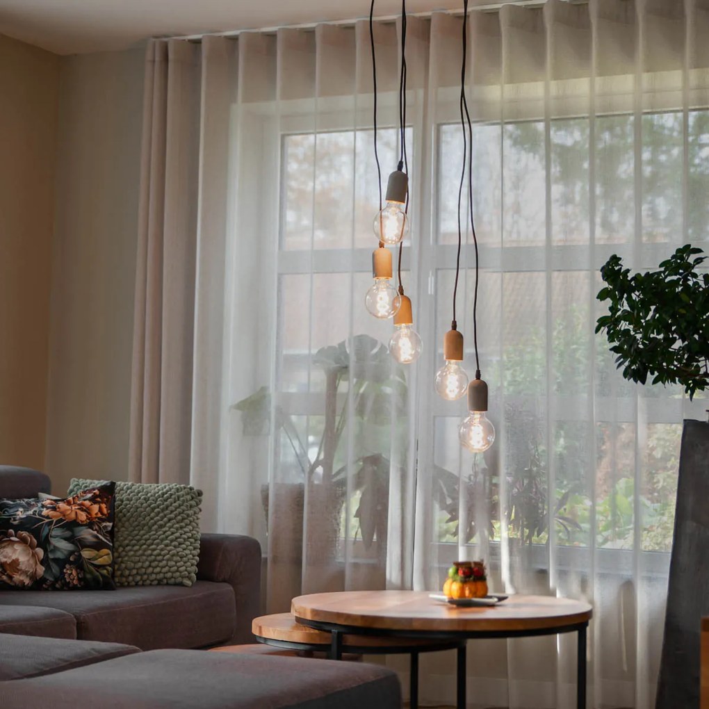 Lampă suspendată industrială neagră cu beton rotund cu 5 lumini - Pedra