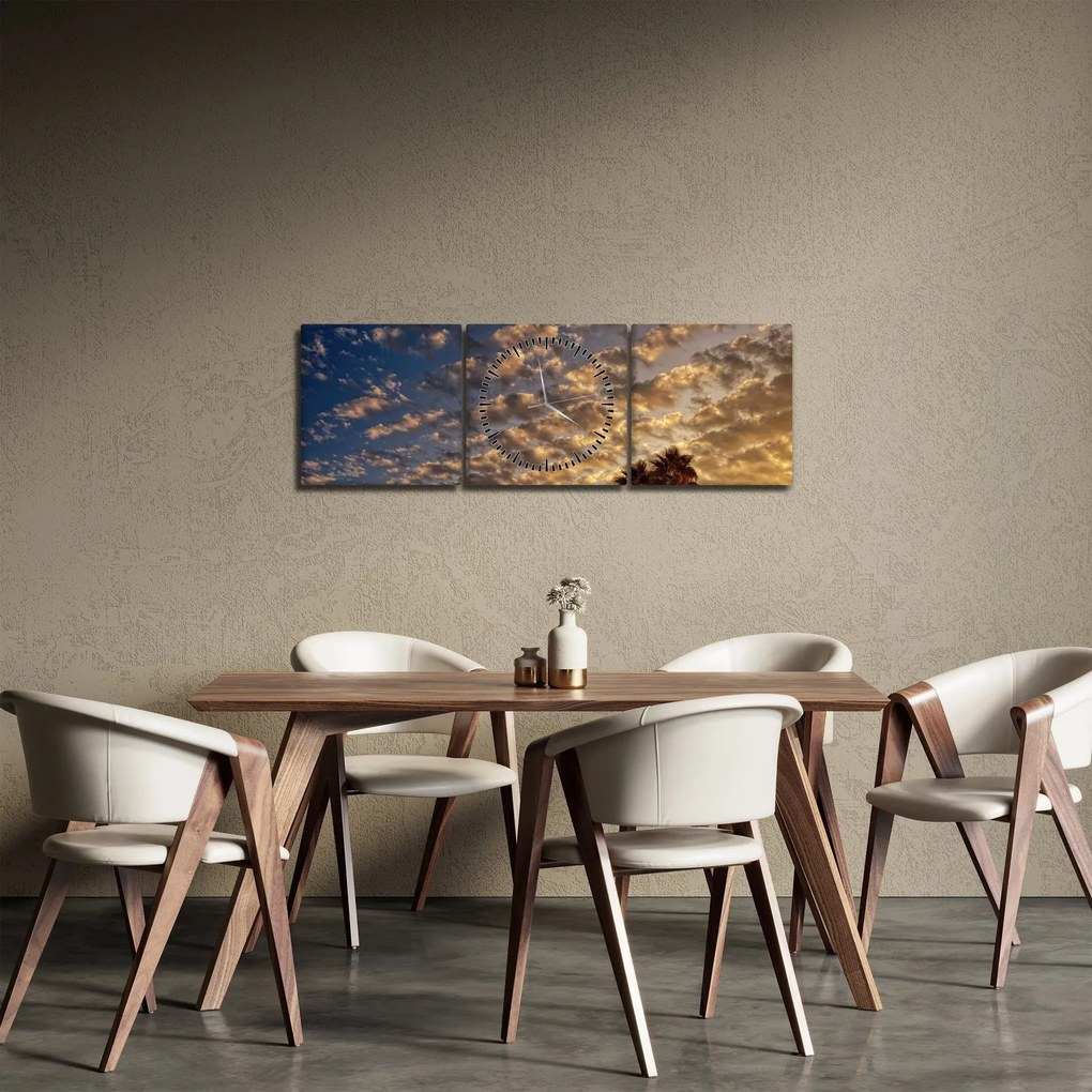 Tablou - Palmieri între nori (cu ceas) (90x30 cm)