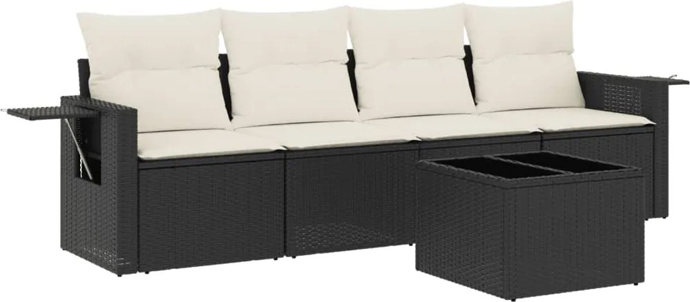 vidaXL Set mobilier de grădină cu perne, 5 piese, negru, poliratan