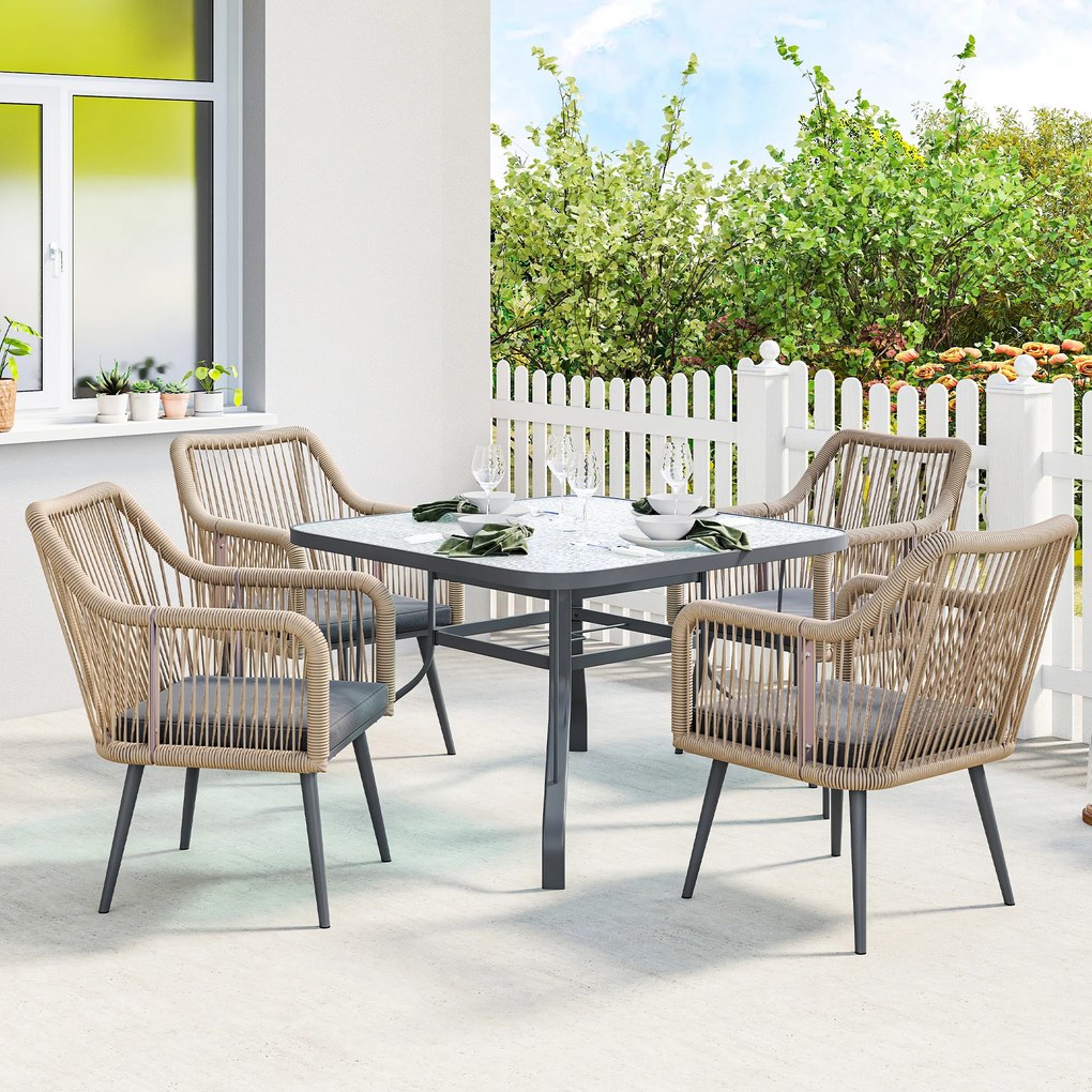 Outsunny Set 2 Scaune de Grădină din Ratan PE cu Perne Moi Lavabile și Brațe, Scaune pentru Dining Exterior din Oțel, pentru Terasă, Balcon, Grădină, Exterior, 54x65x80cm, Gri Închis | Aosom Romania