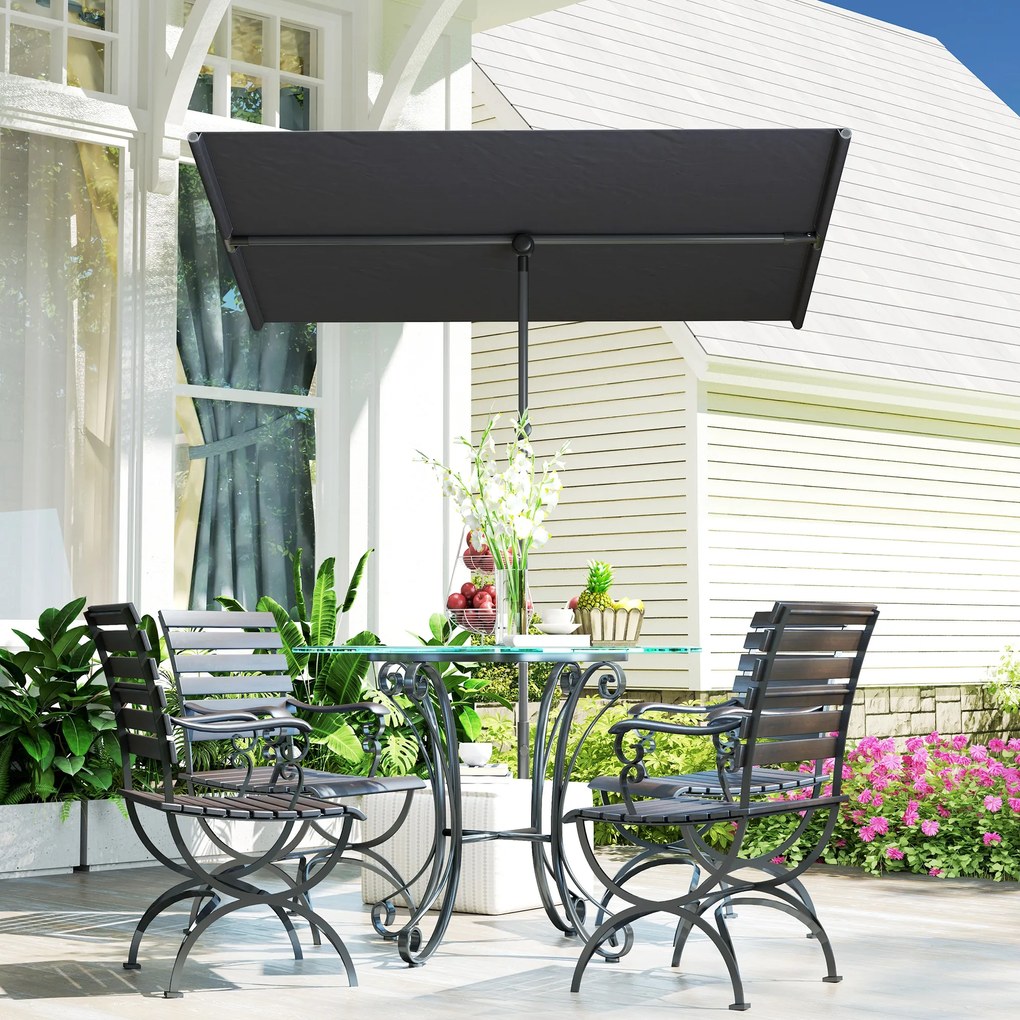 Outsunny Umbrelă de Soare cu Protecție UPF 50+, Înclinare la 180° și Înălțime Reglabilă, 150x205x120-215 cm, Gri Închis | Aosom Romania